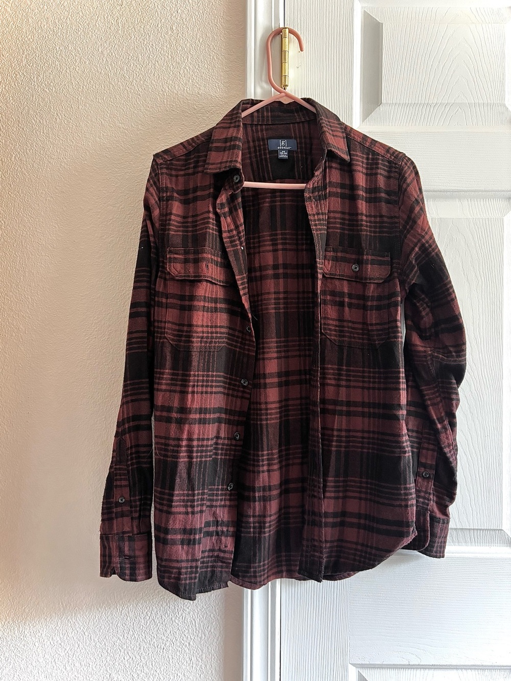 George Plaid Burgundy Flannel Button Down Shirt XS